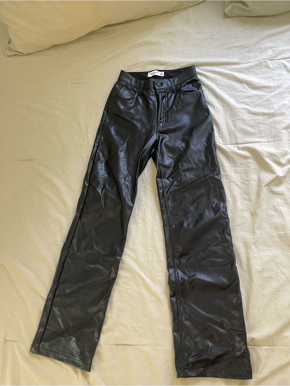 Abercrombie Black Faux Leather Straight-Leg Pants